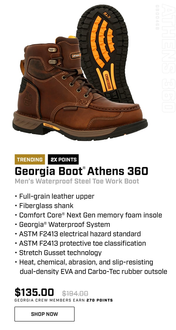 Georgia Boot Athens 360 Men's Waterproof Steel Toe Work Boot for $135 with code: FRIDAYFLASH